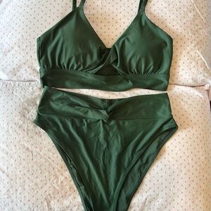 Hunter Green High Waisted Long Line Bikini